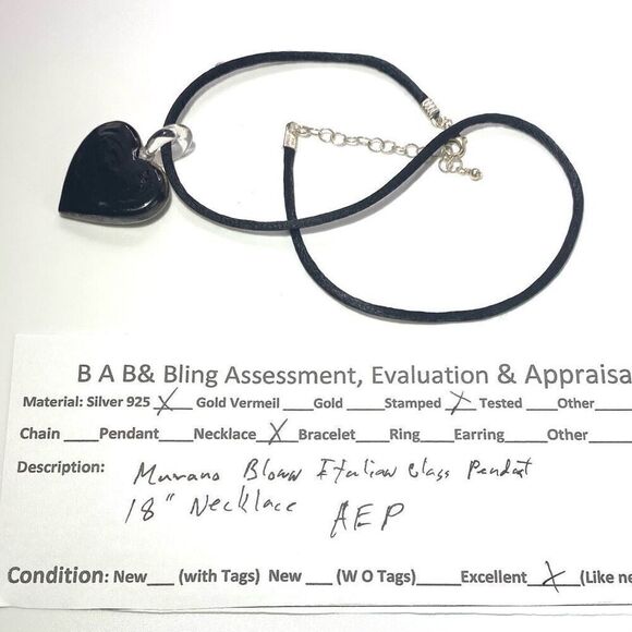 AEP# Italian Blown Glass w/ Sterling 925 & Black Cord Necklace - Picture 8 of 8